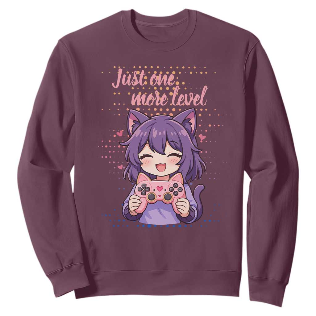 Just One More Game Sweatshirt Cute Girl Playing Game Humor Gift TS12 Maroon Print Your Wear