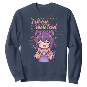 Just One More Game Sweatshirt Cute Girl Playing Game Humor Gift TS12 Navy Print Your Wear