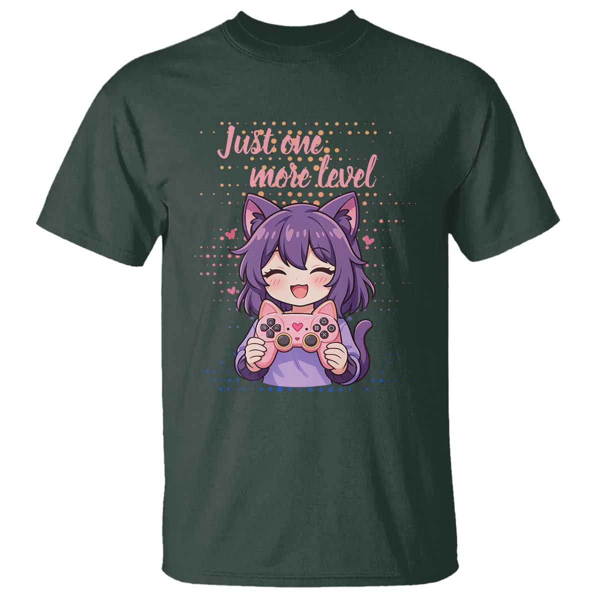 Just One More Game T Shirt Cute Girl Playing Game Humor Gift TS12 Dark Forest Green Print Your Wear