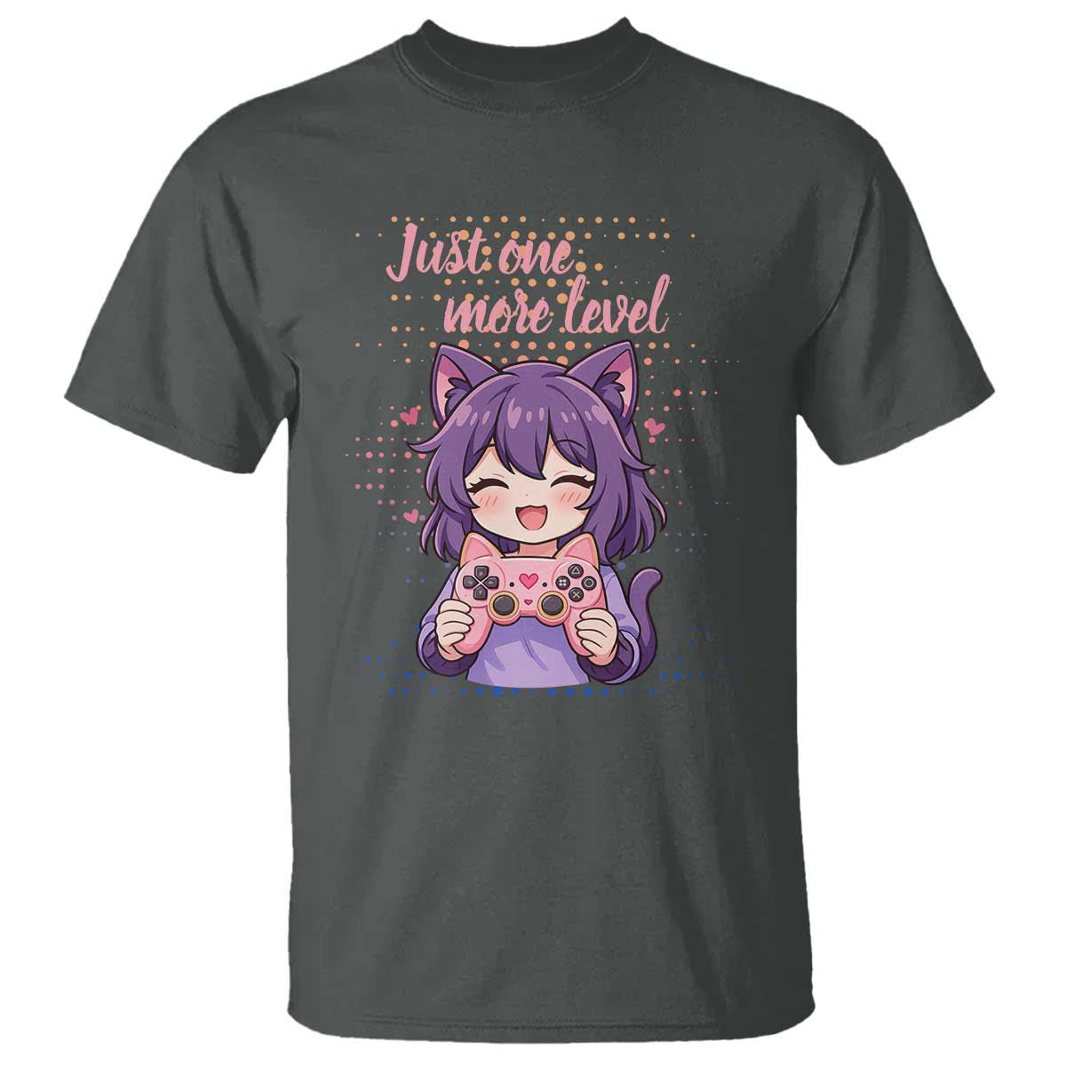 Just One More Game T Shirt Cute Girl Playing Game Humor Gift TS12 Dark Heather Print Your Wear
