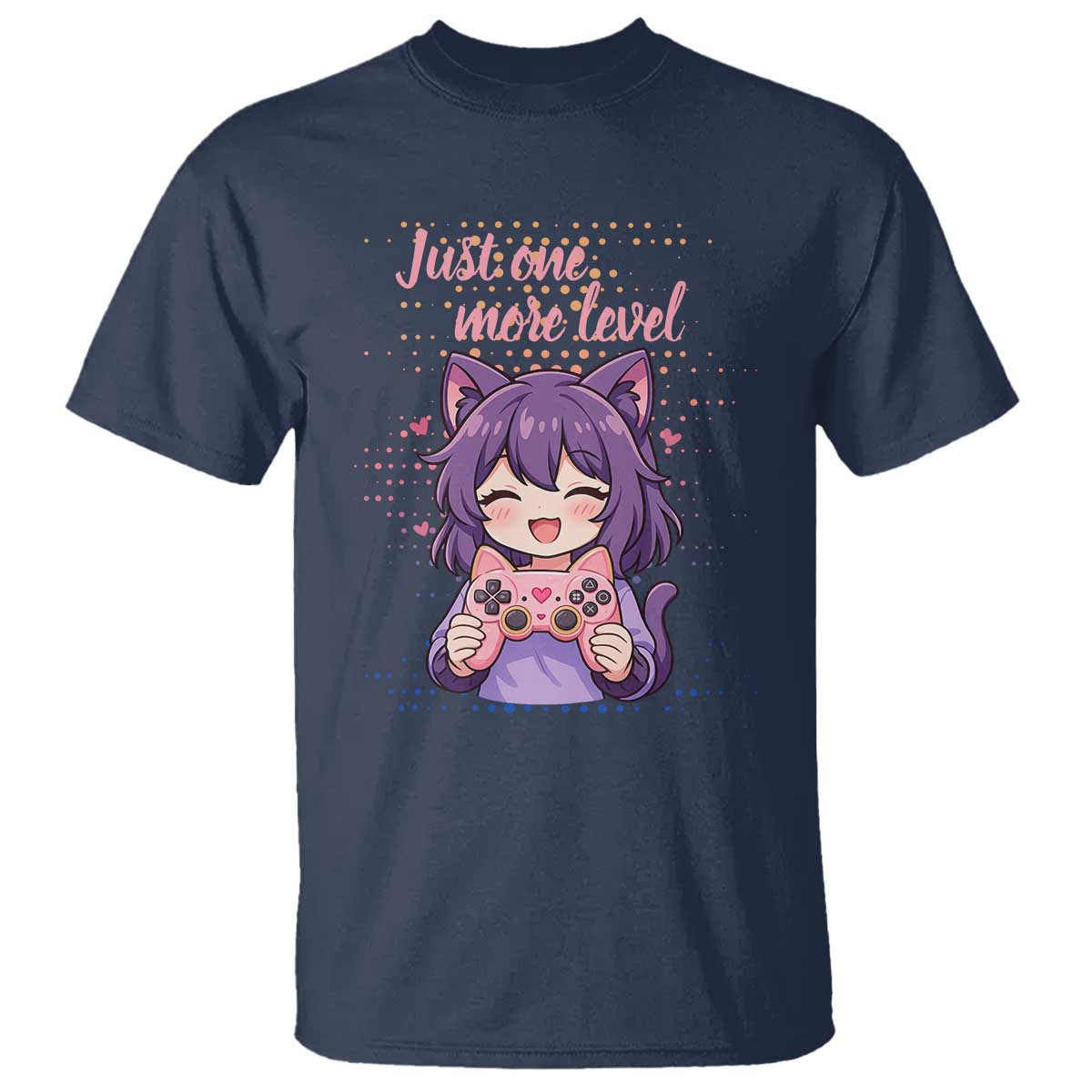 Just One More Game T Shirt Cute Girl Playing Game Humor Gift TS12 Navy Print Your Wear