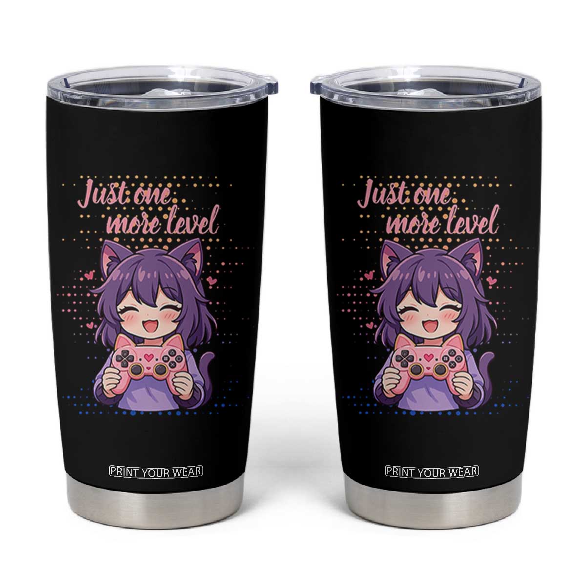 Just One More Game Tumbler Cup Cute Girl Playing Game Humor Gift TS12 Black Print Your Wear