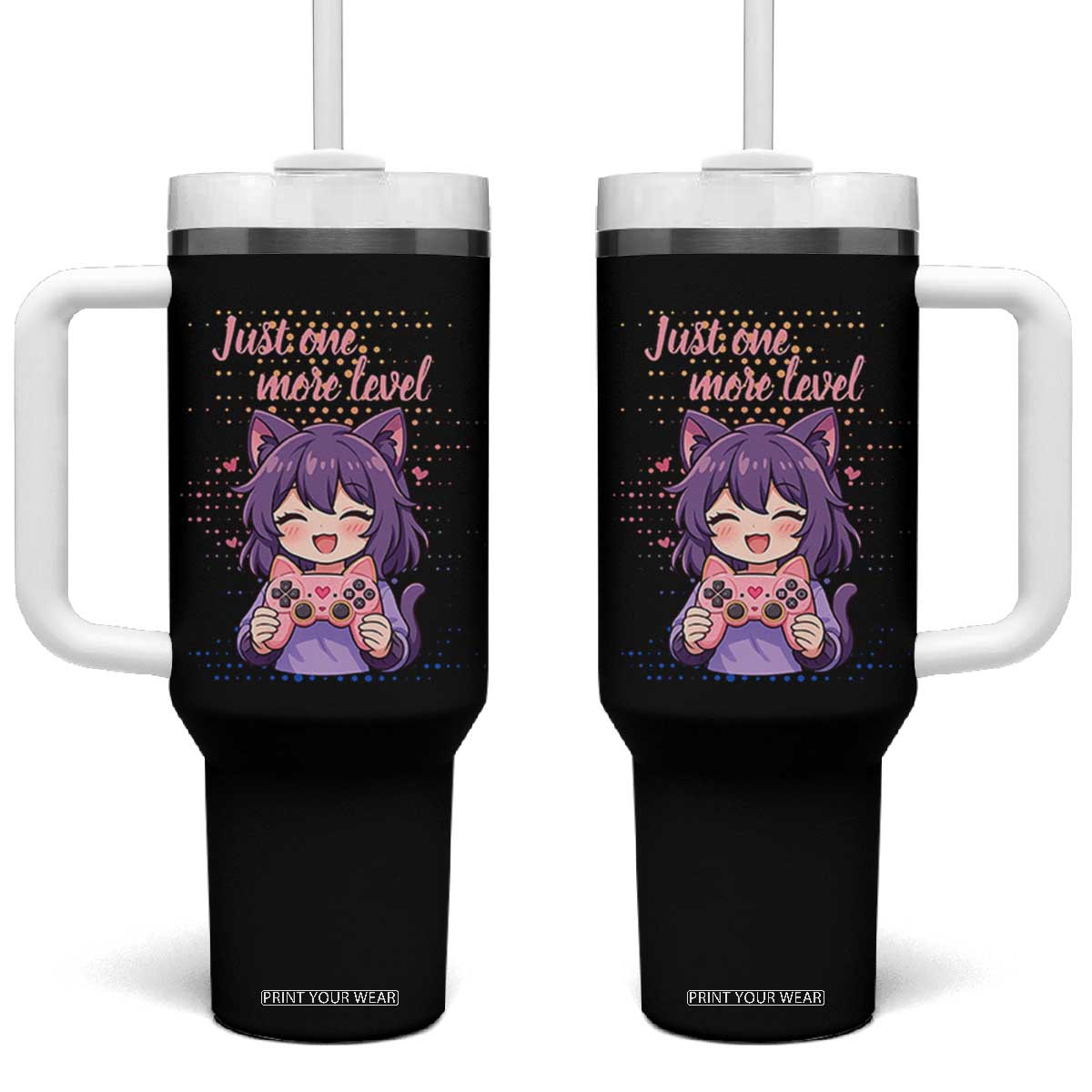 Just One More Game Tumbler With Handle Cute Girl Playing Game Humor Gift TS12 One Size: 40 oz Black Print Your Wear