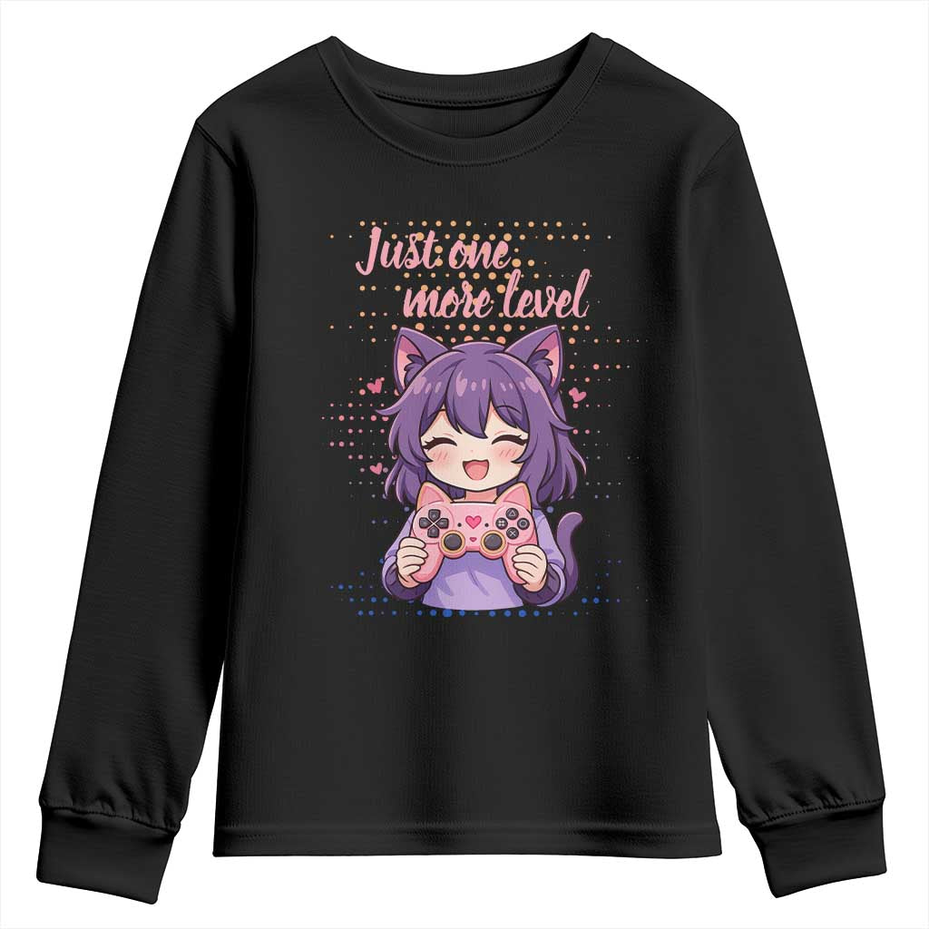 Just One More Game Youth Sweatshirt Cute Girl Playing Game Humor Gift TS12 Black Print Your Wear