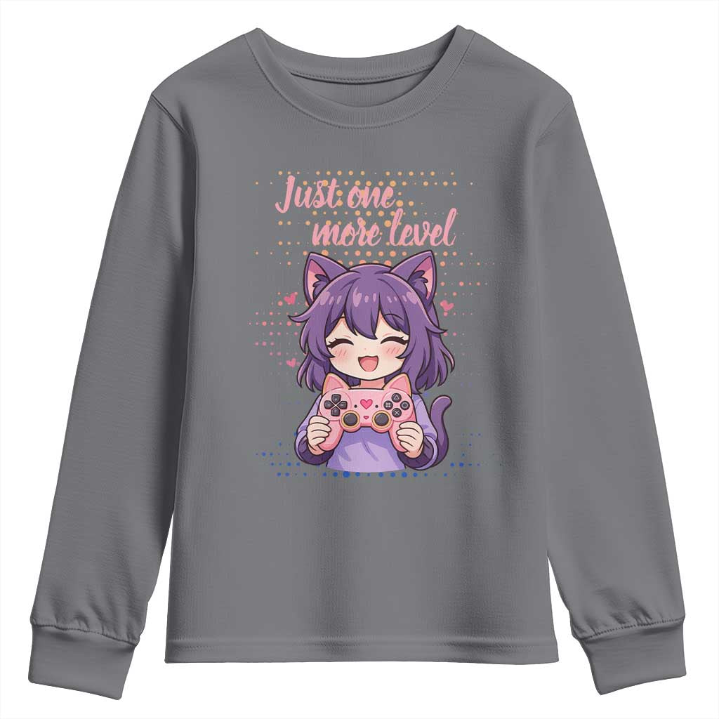 Just One More Game Youth Sweatshirt Cute Girl Playing Game Humor Gift TS12 Charcoal Print Your Wear