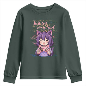 Just One More Game Youth Sweatshirt Cute Girl Playing Game Humor Gift TS12 Dark Forest Green Print Your Wear