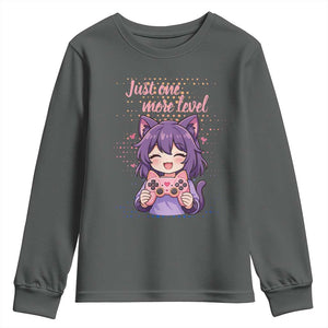 Just One More Game Youth Sweatshirt Cute Girl Playing Game Humor Gift TS12 Dark Heather Print Your Wear
