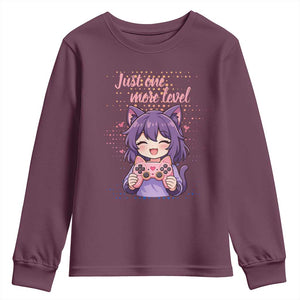 Just One More Game Youth Sweatshirt Cute Girl Playing Game Humor Gift TS12 Maroon Print Your Wear