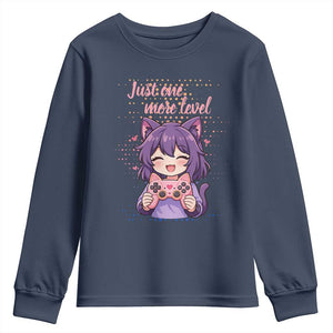 Just One More Game Youth Sweatshirt Cute Girl Playing Game Humor Gift TS12 Navy Print Your Wear