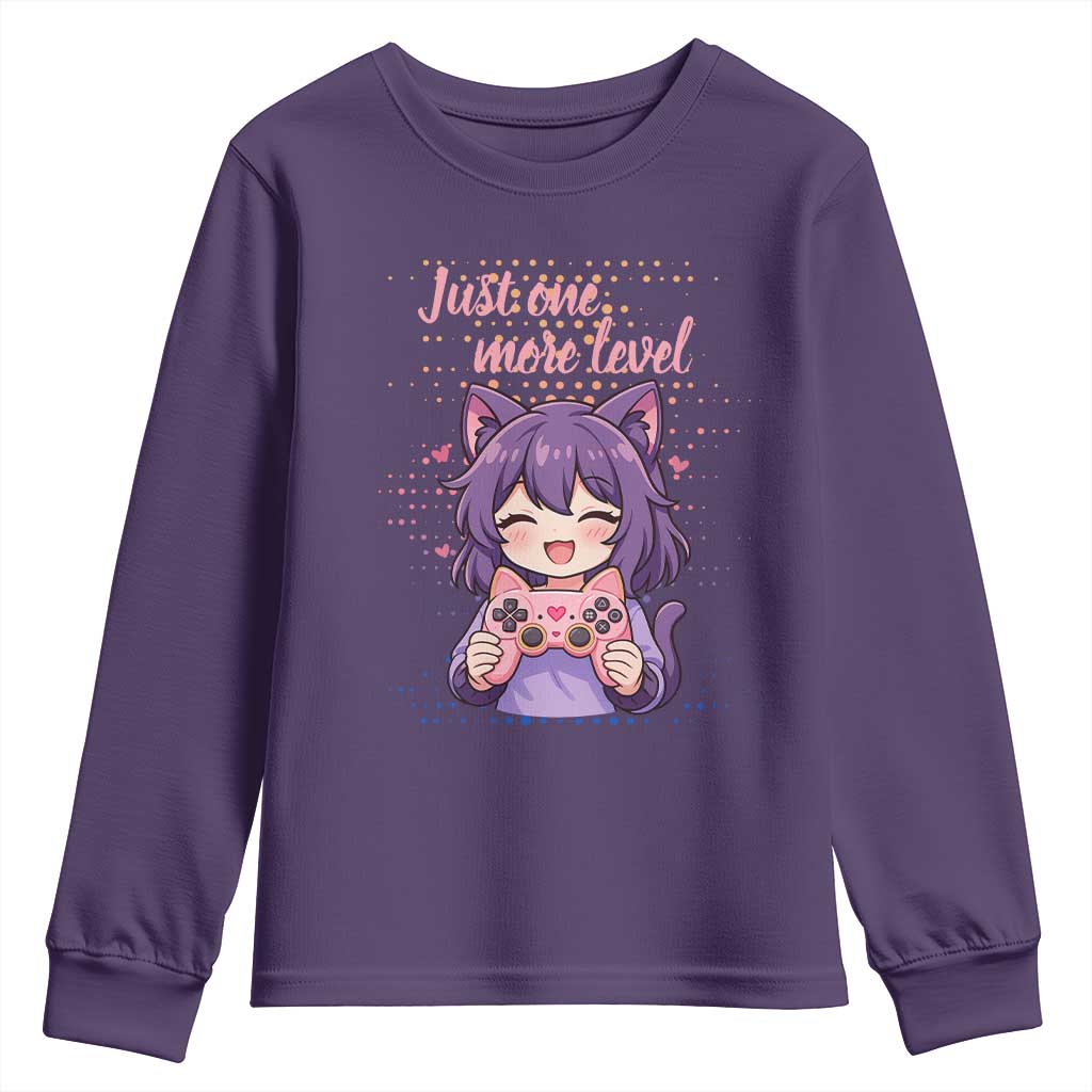 Just One More Game Youth Sweatshirt Cute Girl Playing Game Humor Gift TS12 Purple Print Your Wear