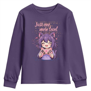 Just One More Game Youth Sweatshirt Cute Girl Playing Game Humor Gift TS12 Purple Print Your Wear