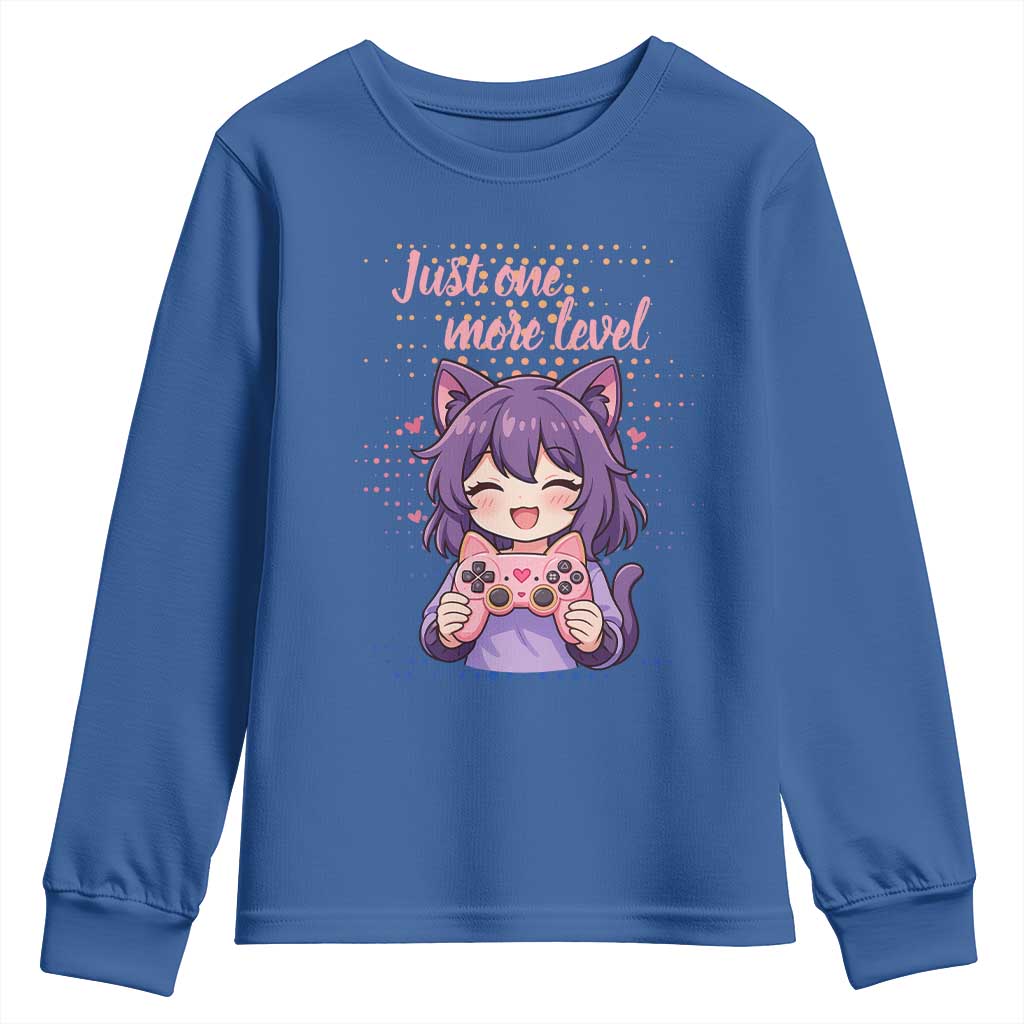 Just One More Game Youth Sweatshirt Cute Girl Playing Game Humor Gift TS12 Royal Blue Print Your Wear