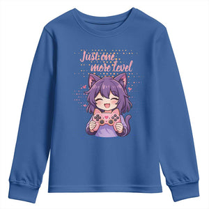 Just One More Game Youth Sweatshirt Cute Girl Playing Game Humor Gift TS12 Royal Blue Print Your Wear