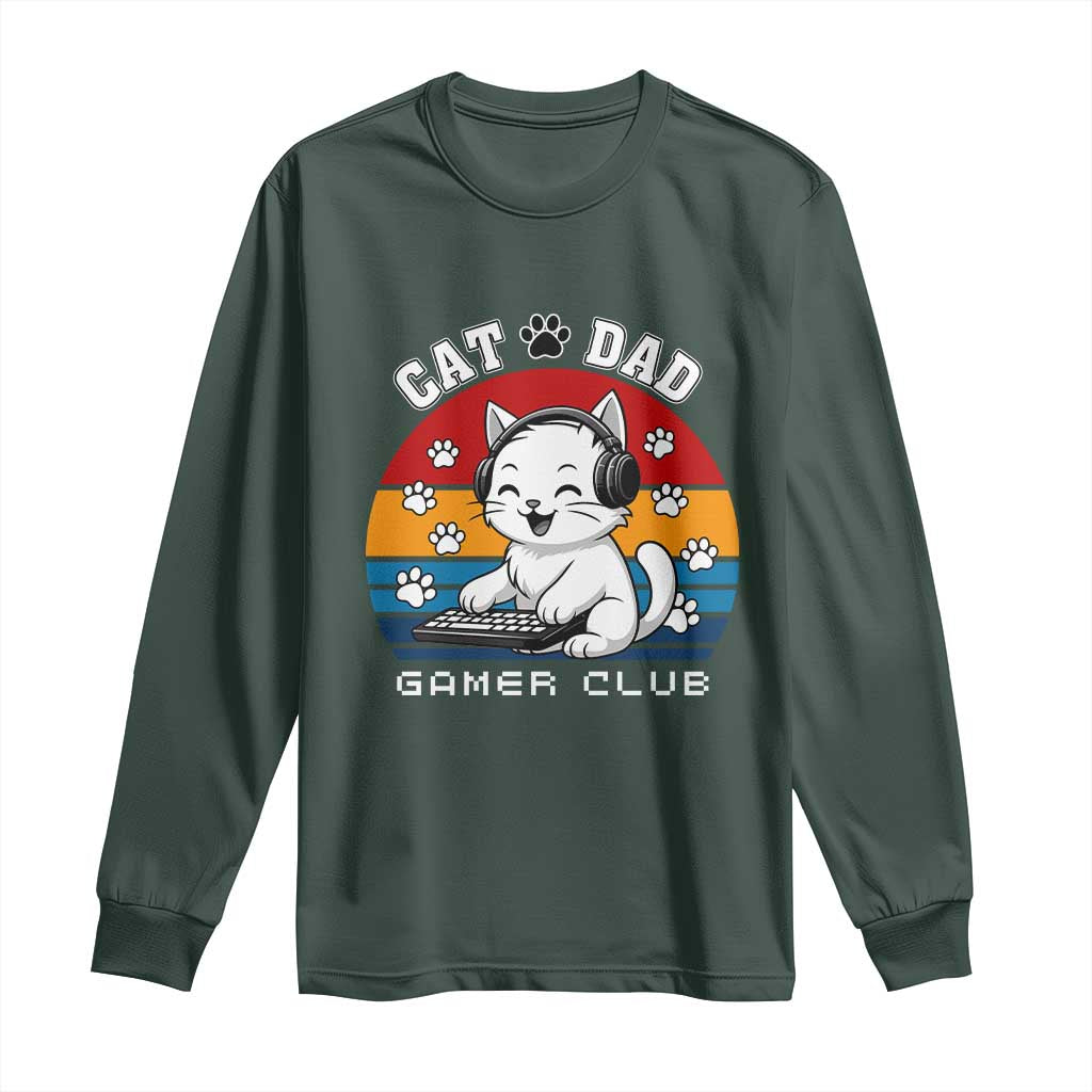 Funny Cat Dad Gamer Club Long Sleeve Shirt Gamer Cat Lover Gift TS12 Dark Forest Green Print Your Wear