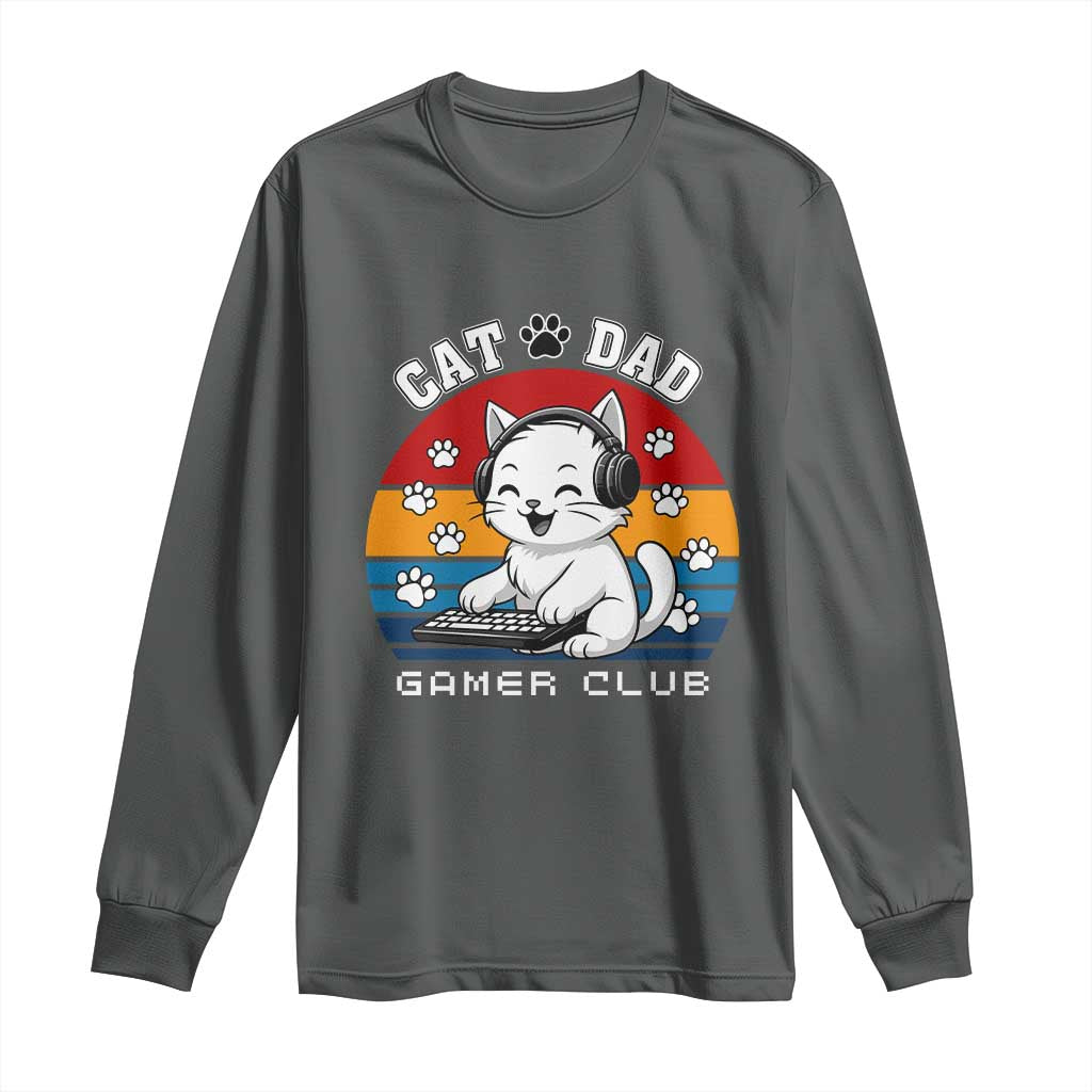 Funny Cat Dad Gamer Club Long Sleeve Shirt Gamer Cat Lover Gift TS12 Dark Heather Print Your Wear