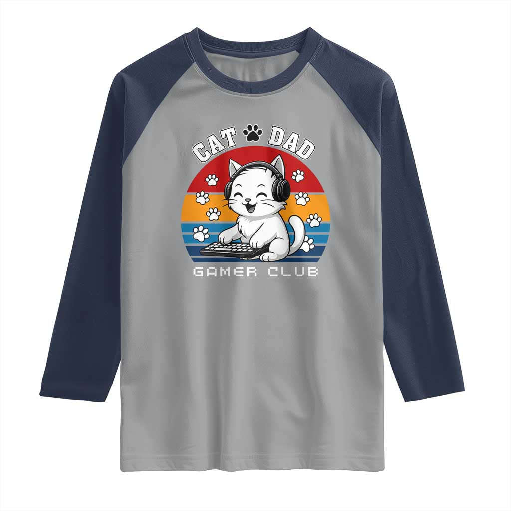 Funny Cat Dad Gamer Club Raglan Shirt Gamer Cat Lover Gift TS12 Sport Gray Navy Print Your Wear