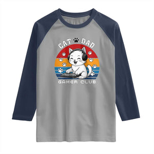 Funny Cat Dad Gamer Club Raglan Shirt Gamer Cat Lover Gift TS12 Sport Gray Navy Print Your Wear