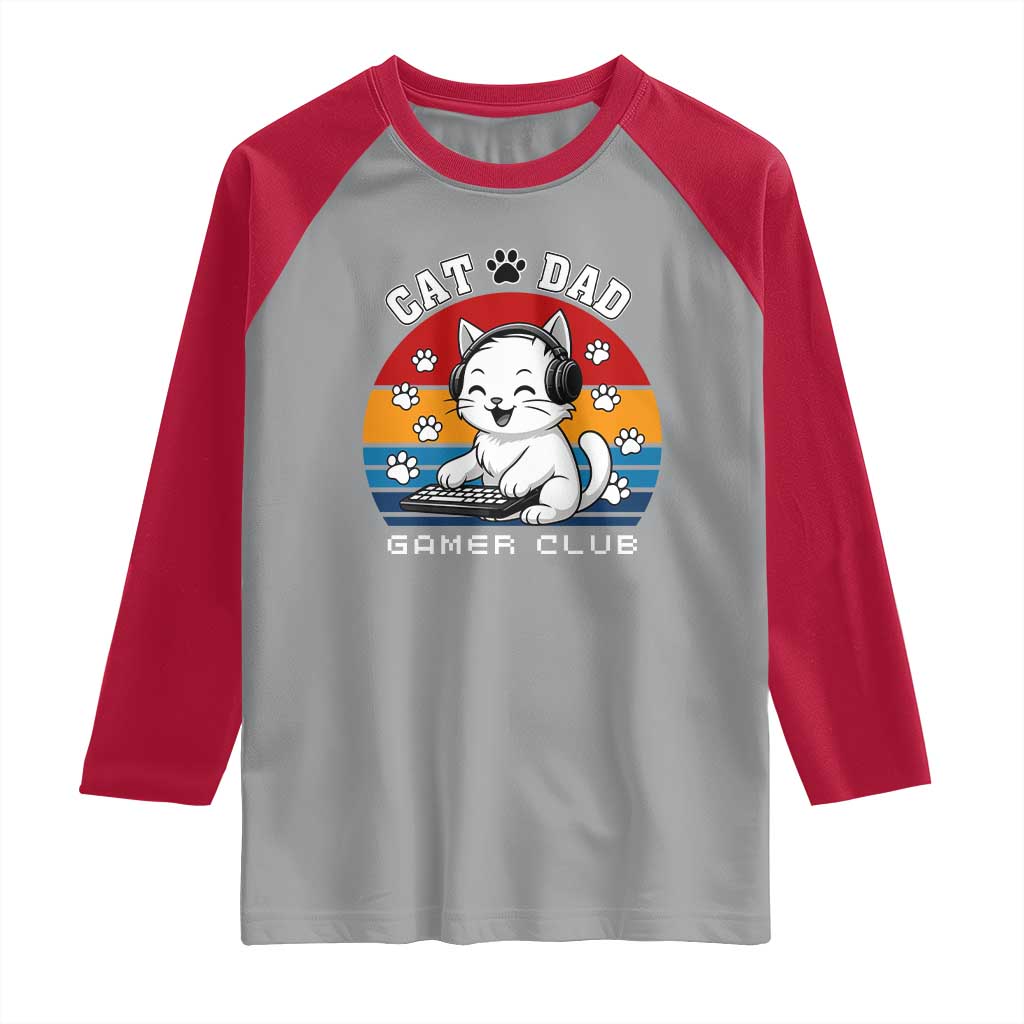 Funny Cat Dad Gamer Club Raglan Shirt Gamer Cat Lover Gift TS12 Sport Gray Red Print Your Wear