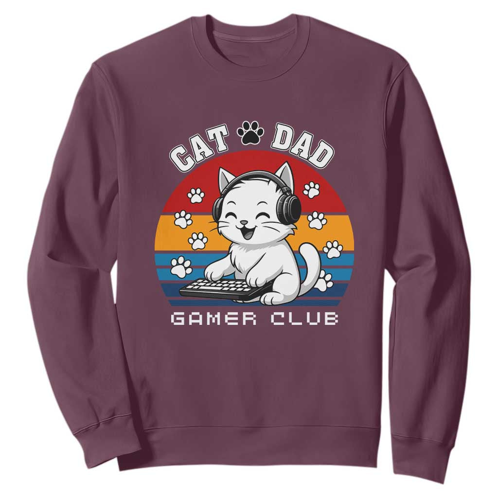 Funny Cat Dad Gamer Club Sweatshirt Gamer Cat Lover Gift TS12 Maroon Print Your Wear