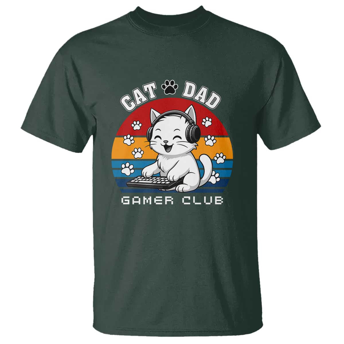 Funny Cat Dad Gamer Club T Shirt Gamer Cat Lover Gift TS12 Dark Forest Green Print Your Wear