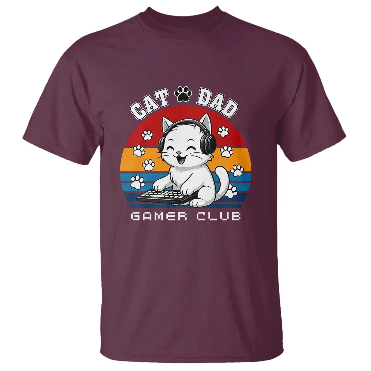 Funny Cat Dad Gamer Club T Shirt Gamer Cat Lover Gift TS12 Maroon Print Your Wear
