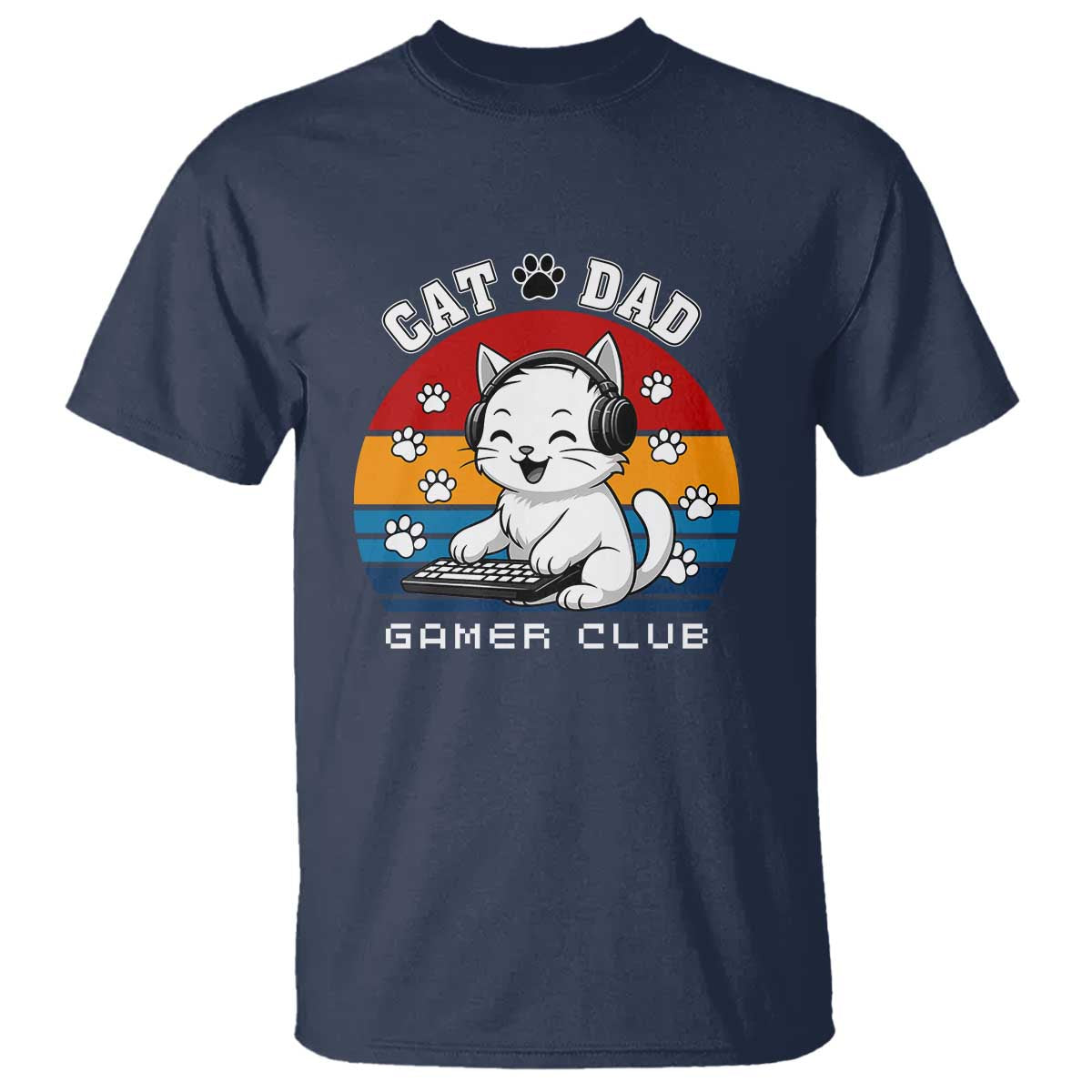 Funny Cat Dad Gamer Club T Shirt Gamer Cat Lover Gift TS12 Navy Print Your Wear
