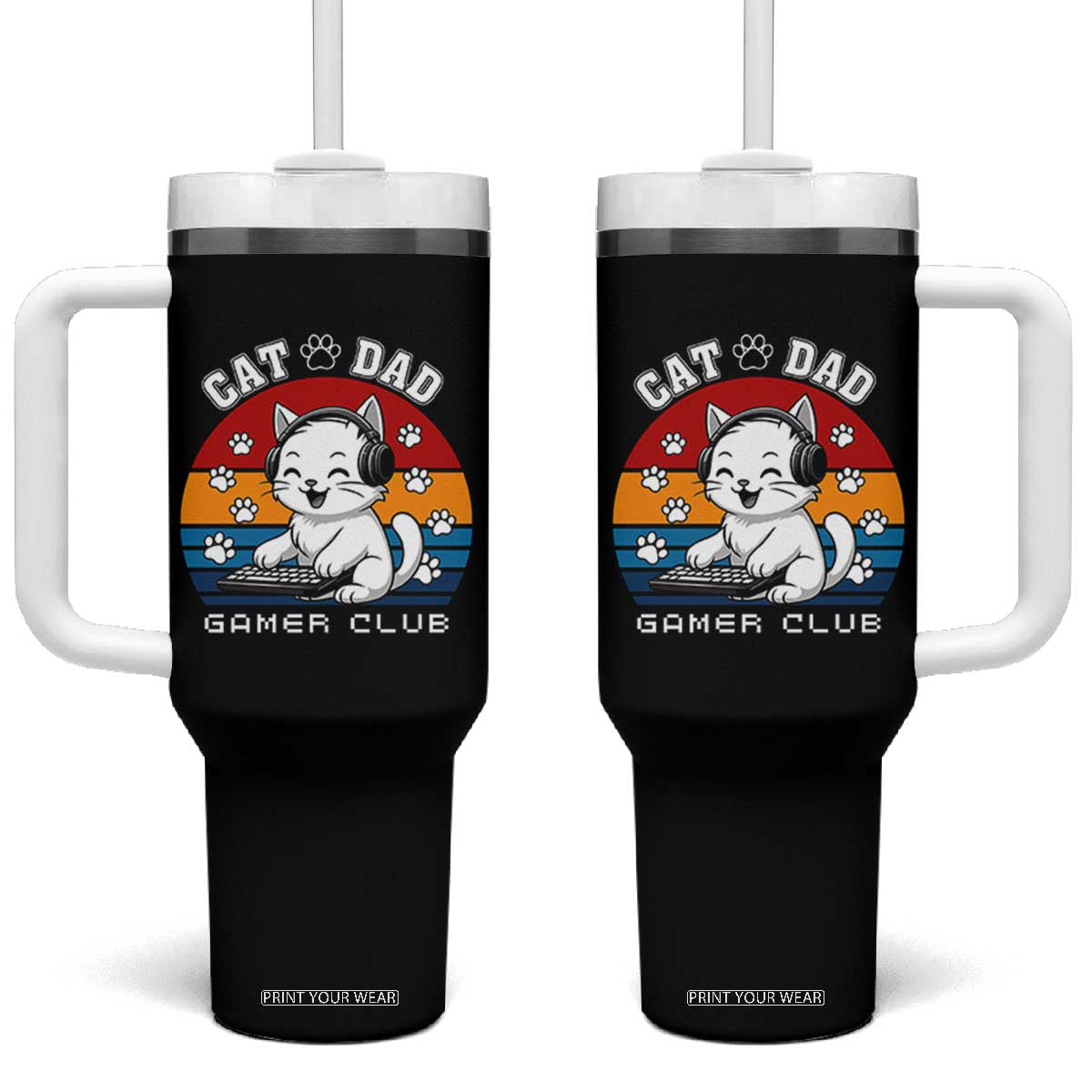 Funny Cat Dad Gamer Club Tumbler With Handle Gamer Cat Lover Gift TS12 One Size: 40 oz Black Print Your Wear