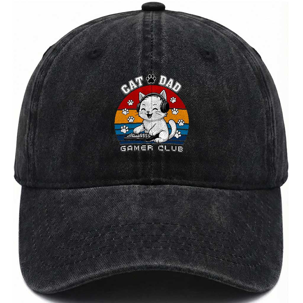 Funny Cat Dad Gamer Club Washed Cotton Baseball Cap Gamer Cat Lover Gift TS12 Print Your Wear