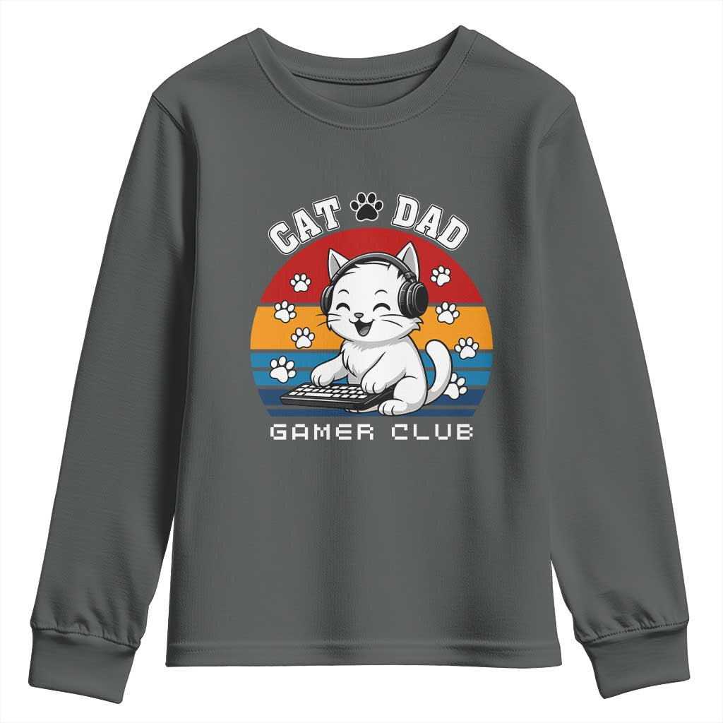 Funny Cat Dad Gamer Club Youth Sweatshirt Gamer Cat Lover Gift TS12 Dark Heather Print Your Wear