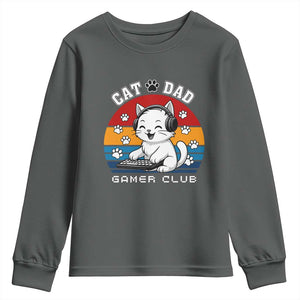 Funny Cat Dad Gamer Club Youth Sweatshirt Gamer Cat Lover Gift TS12 Dark Heather Print Your Wear