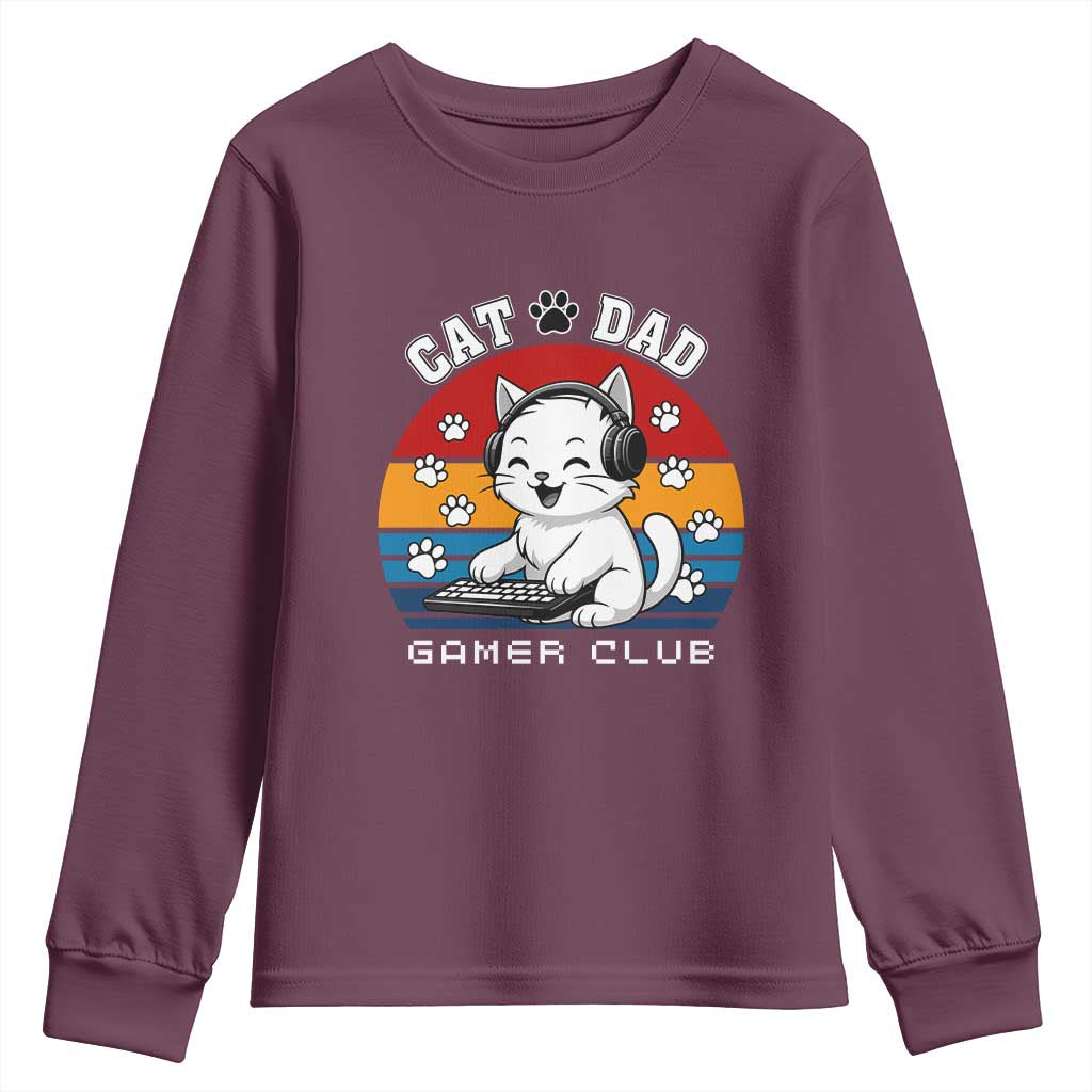 Funny Cat Dad Gamer Club Youth Sweatshirt Gamer Cat Lover Gift TS12 Maroon Print Your Wear