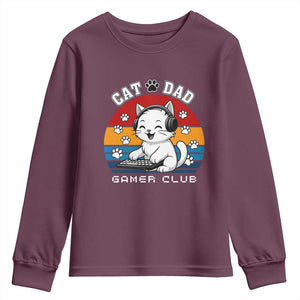 Funny Cat Dad Gamer Club Youth Sweatshirt Gamer Cat Lover Gift TS12 Maroon Print Your Wear