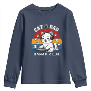 Funny Cat Dad Gamer Club Youth Sweatshirt Gamer Cat Lover Gift TS12 Navy Print Your Wear