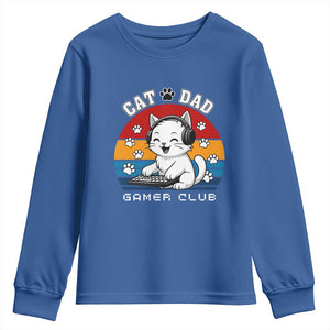 Funny Cat Dad Gamer Club Youth Sweatshirt Gamer Cat Lover Gift TS12 Royal Blue Print Your Wear