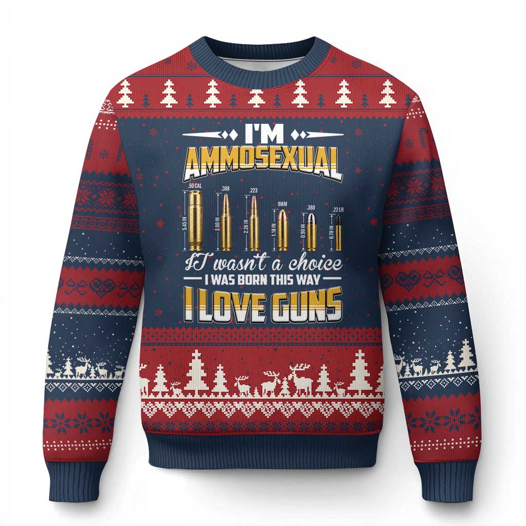 Funny Im Ammosexual Ugly Christmas Sweater Second Amendment Patriotic Freedom Graphic TS12 Navy Red Print Your Wear
