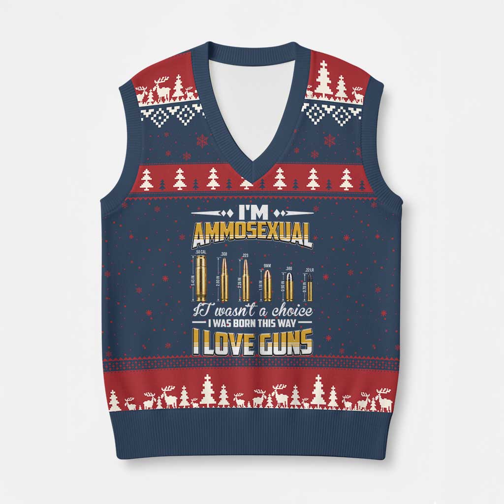 Funny Im Ammosexual V-Neck Knit Sweater Vest Second Amendment Patriotic Freedom Graphic