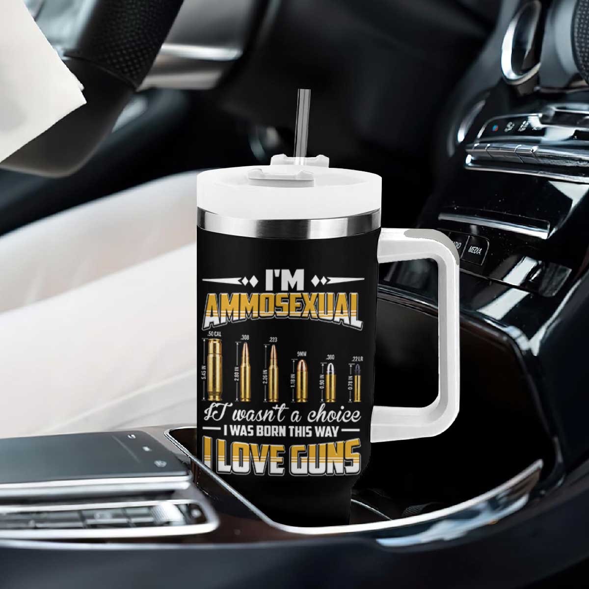 Funny Im Ammosexual Tumbler With Handle Second Amendment Patriotic Freedom Graphic