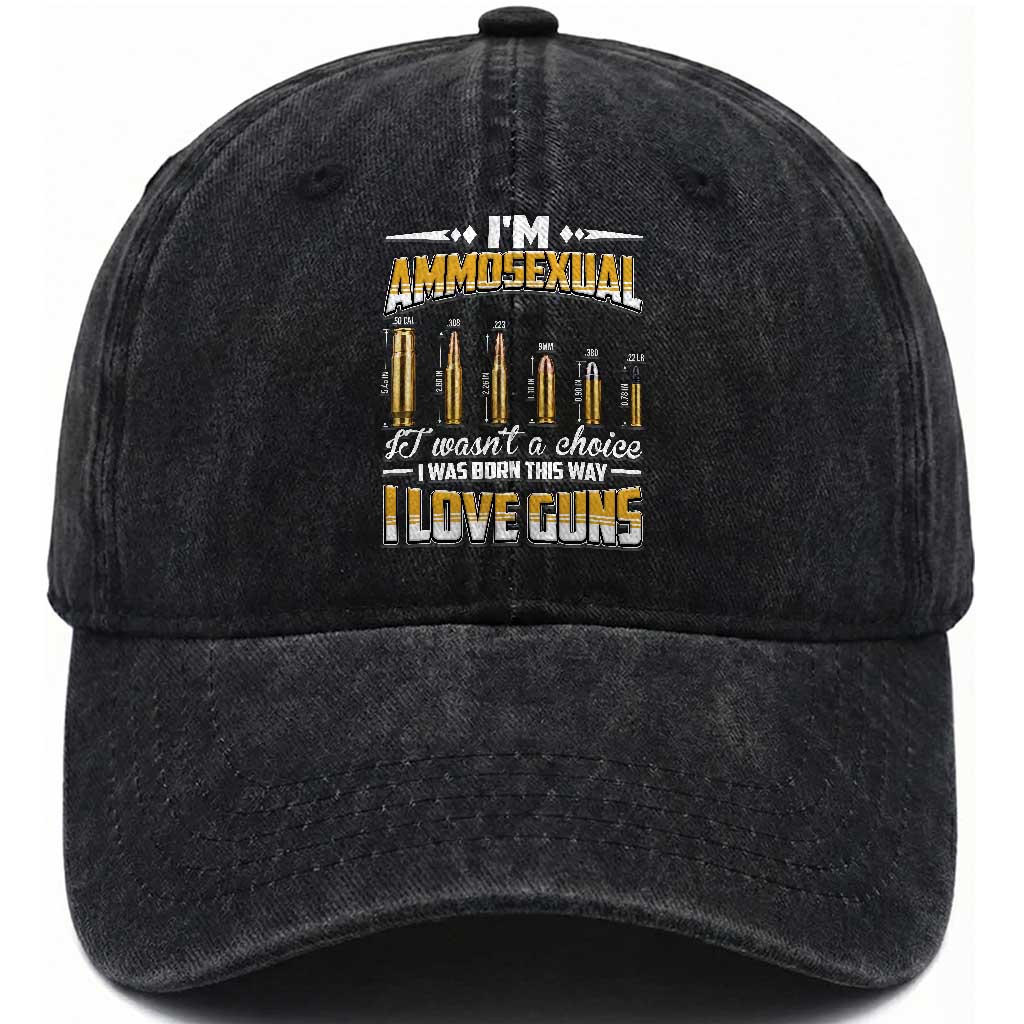 Funny Im Ammosexual Washed Cotton Baseball Cap Second Amendment Patriotic Freedom Graphic TS12 Print Your Wear