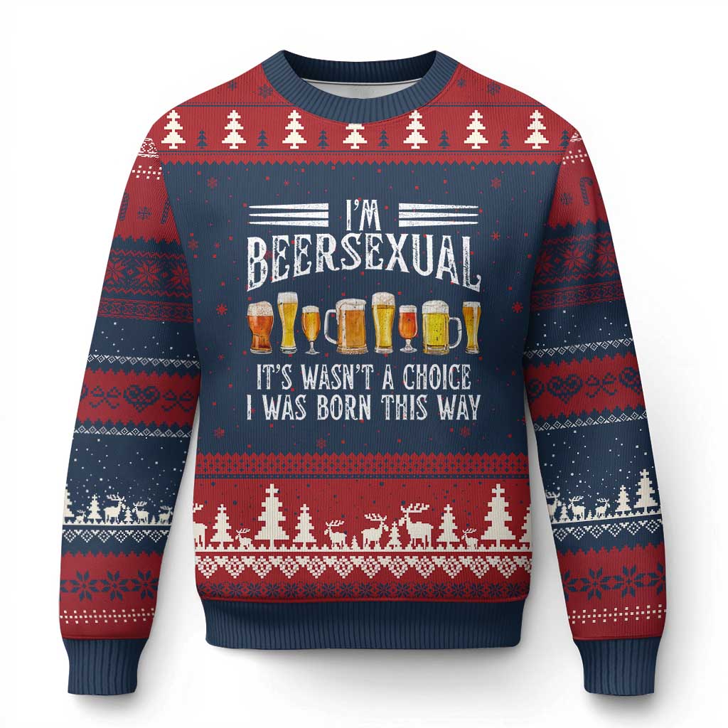 Funny Im Beersexual Ugly Christmas Sweater Born This Way Beer Lover Graphic