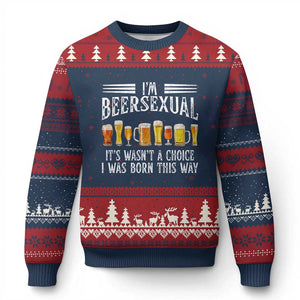 Funny Im Beersexual Ugly Christmas Sweater Born This Way Beer Lover Graphic
