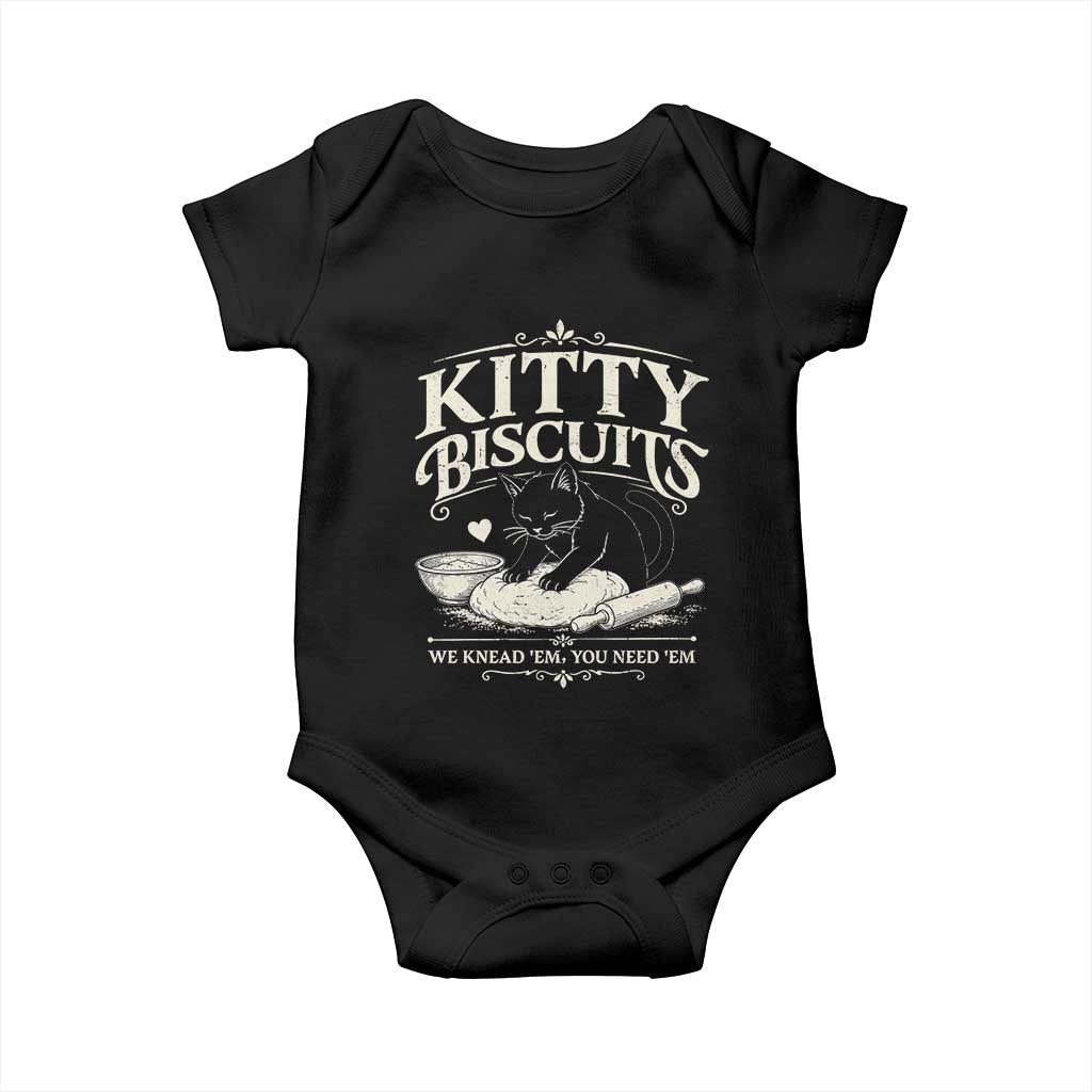 Kitty Biscuits We Knead Em You Need Em Baby Onesie Funny Black Cat Making Biscuits Baking TS12 Black Print Your Wear