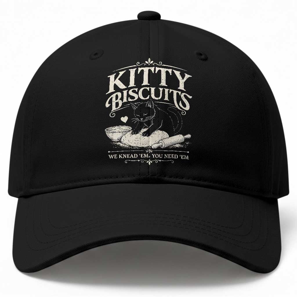 Kitty Biscuits We Knead Em You Need Em Baseball Cap Funny Black Cat Making Biscuits Baking TS12 Print Your Wear