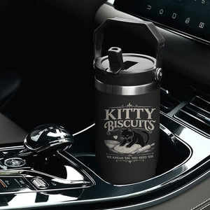 Kitty Biscuits We Knead Em You Need Em Flip Straw Tumbler Funny Black Cat Making Biscuits Baking