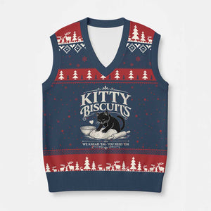Kitty Biscuits We Knead Em You Need Em V-Neck Knit Sweater Vest Funny Black Cat Making Biscuits Baking