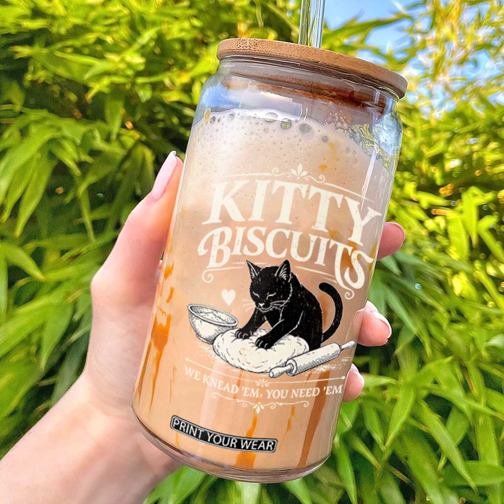 Kitty Biscuits We Knead Em You Need Em Glass Can Funny Black Cat Making Biscuits Baking TS12 Black Print Your Wear
