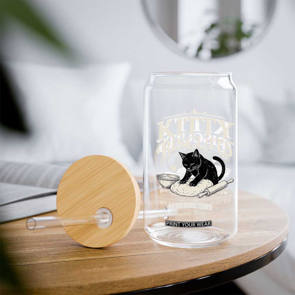 Kitty Biscuits We Knead Em You Need Em Glass Can Funny Black Cat Making Biscuits Baking