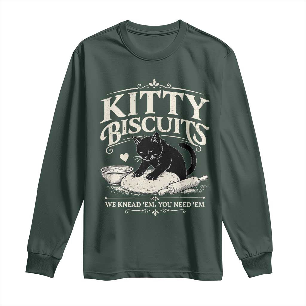 Kitty Biscuits We Knead Em You Need Em Long Sleeve Shirt Funny Black Cat Making Biscuits Baking