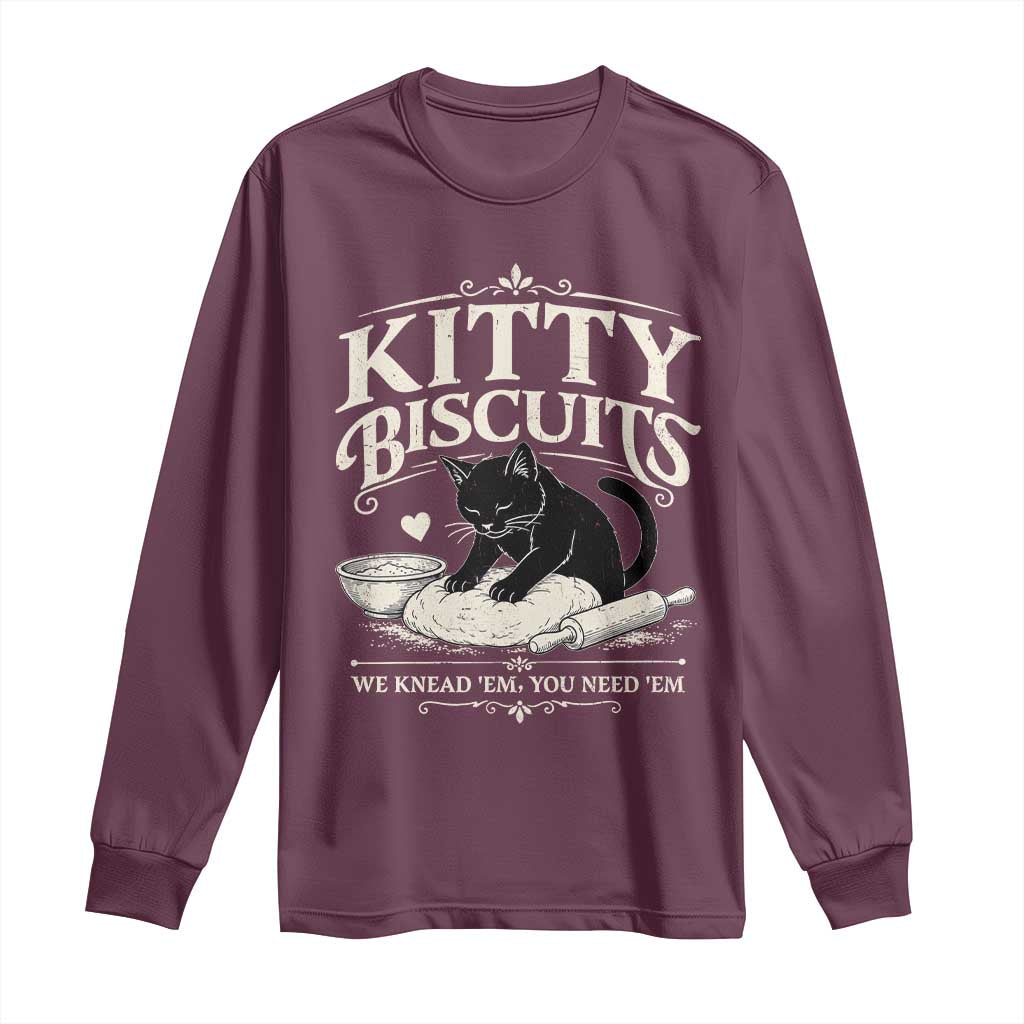 Kitty Biscuits We Knead Em You Need Em Long Sleeve Shirt Funny Black Cat Making Biscuits Baking