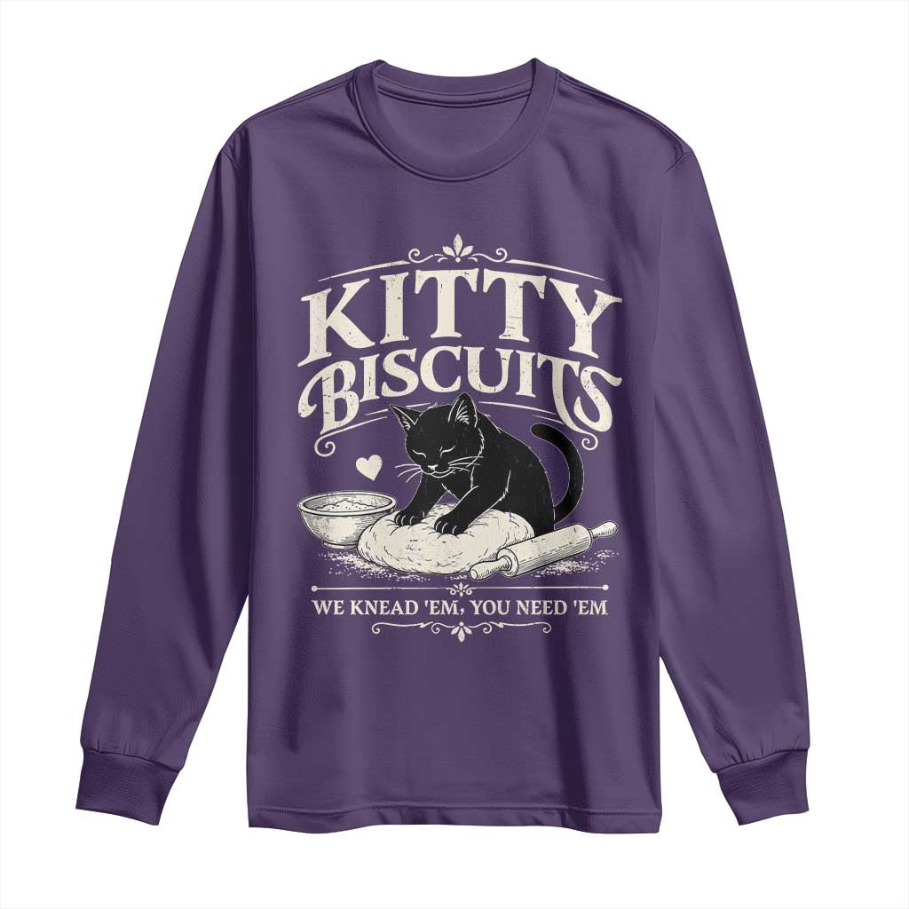 Kitty Biscuits We Knead Em You Need Em Long Sleeve Shirt Funny Black Cat Making Biscuits Baking