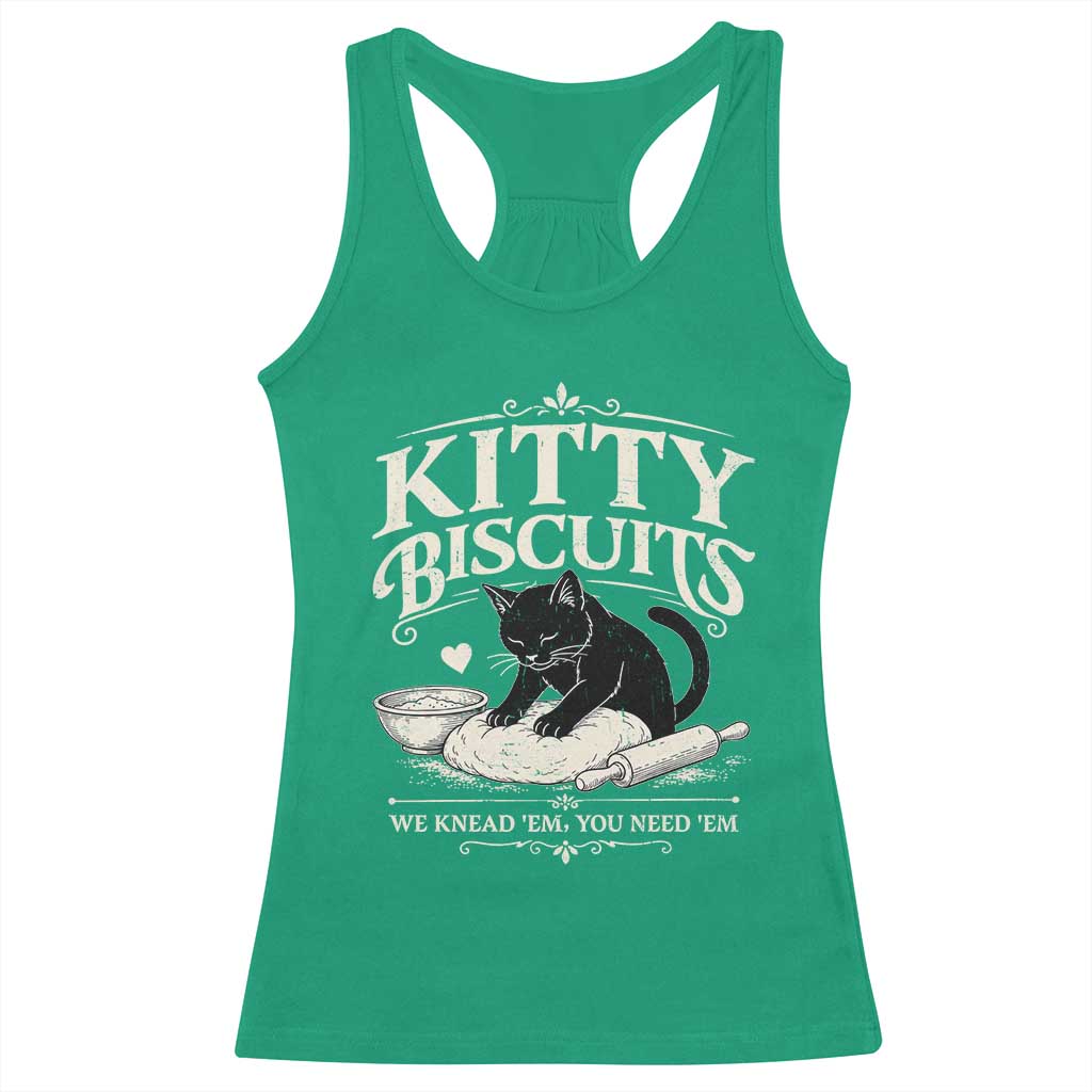 Kitty Biscuits We Knead Em You Need Em Racerback Tank Top Funny Black Cat Making Biscuits Baking